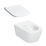 Wisząca miska WC Smyle, lejowa, prostokątna, ukryte mocowania, TurboFlush Deska sedesowa WC wolnoopadająca Smyle Square mocowanie od góry, wolne opadanie, z wypinanymi zawiasami, zachodząca pokrywa biała